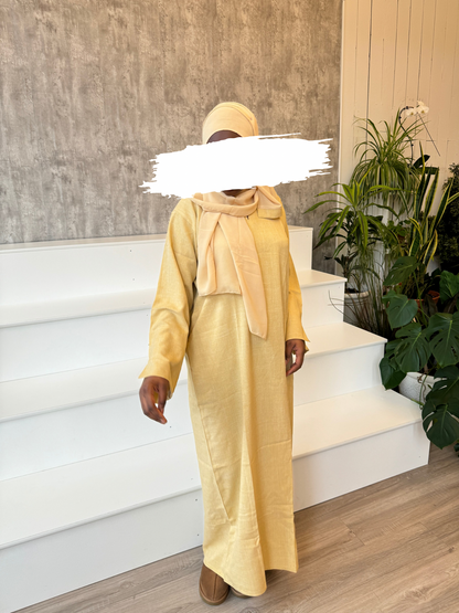 Pastel Yellow Linen Abaya