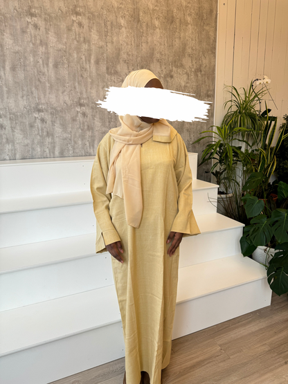 Pastel Yellow Linen Abaya